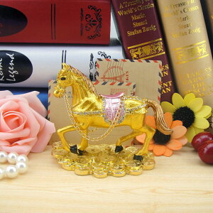 金屬十二生肖馬擺件旺財運桌面車內裝飾擺設品鑲鉆金錢馬 2色可選