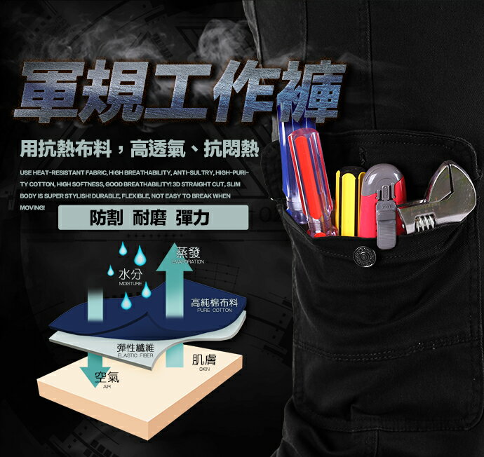 超耐磨 防刀割 超彈性 伸縮素面 側口袋 工作褲 工裝褲 ★現貨★ 6536 4