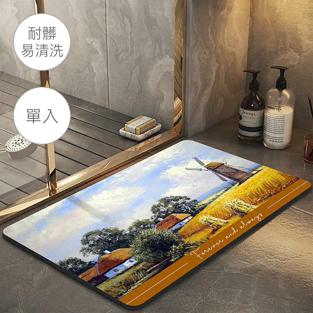 【帕斯特地墊】油畫款 快速吸水防滑矽藻土軟式地墊 浴室廁所 廚房 腳踏墊
