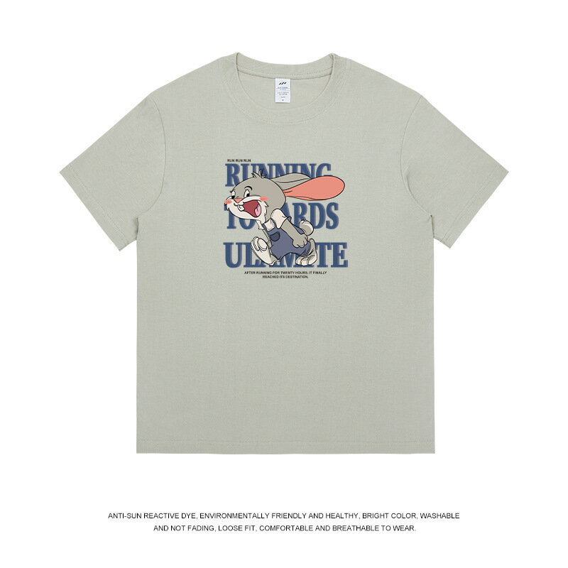 【喜挖】日系卡通印花短袖T恤男寬鬆潮牌夏季ins兔子情侶休閒半袖體恤上衣 5