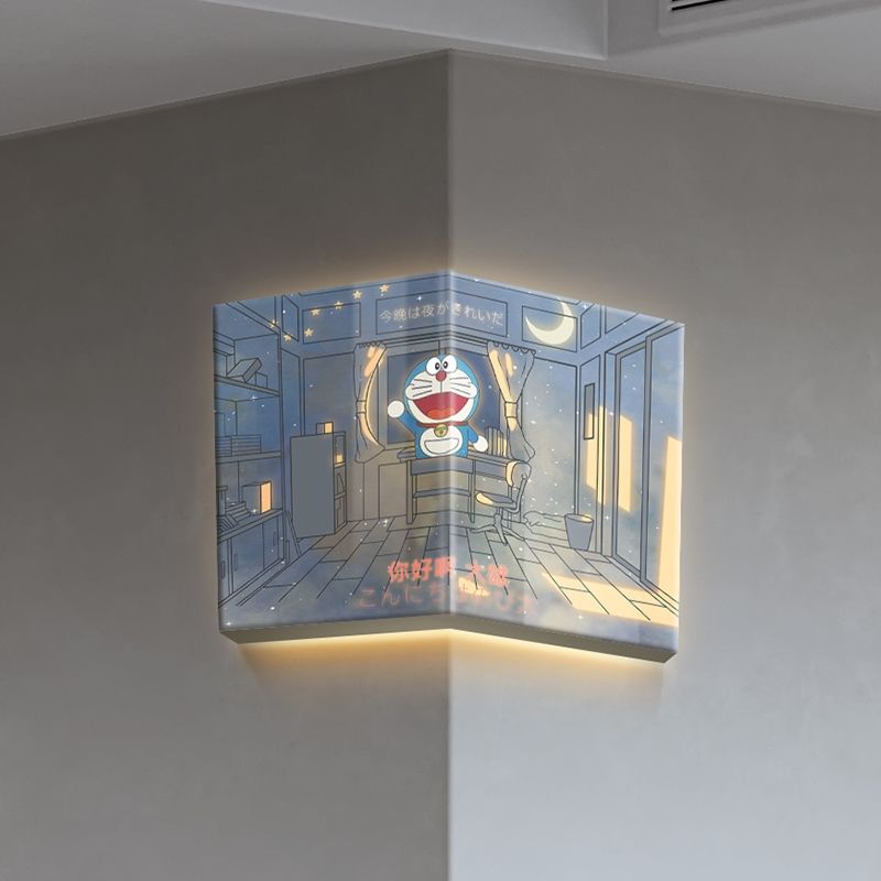 臺灣公司貨 免運 可開票 現代簡約卡通哆啦A夢轉角裝飾畫發光大氣玄關掛畫高階感掛墻壁畫