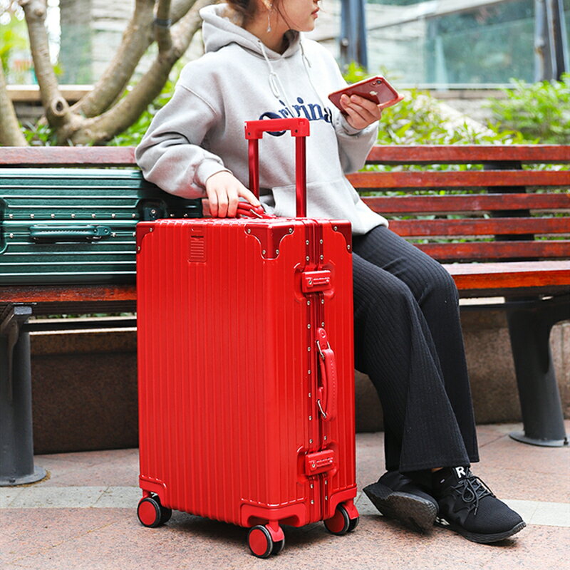 旅行箱直角復古行李箱耐用拉桿箱萬向輪20鋁框女男密碼皮箱子24寸