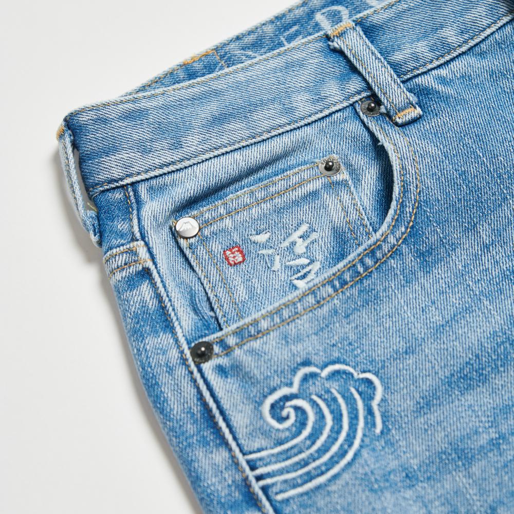 EDOKATSU江戶勝 男款 石洗雪花丹寧直筒褲 (石洗藍) 3