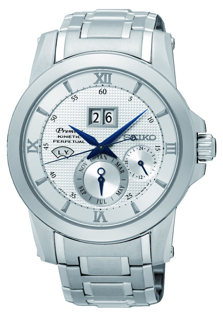 SEIKO 精工 KINETIC 萬年曆大視窗腕錶 晶鑽銀 7D48-0AR0S(SNP133J1) 41mm