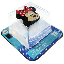 【Disney】立體造型2A充電轉接插頭 USB轉接頭-米妮◆贈送!黃色小鴨耳機塞◆