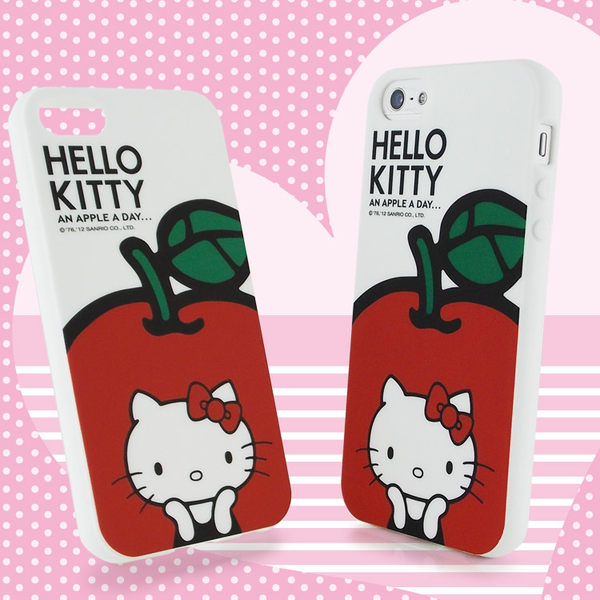 Sanrio 三麗鷗 Hello Kitty iPhone 5 蘋果甜心系列軟式保護套--大蘋果◆贈! 晶鑽套 iPhone 4 保護殼◆