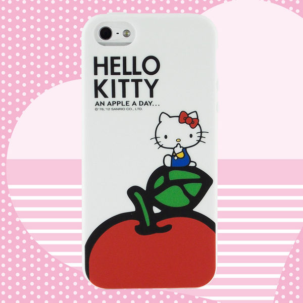 Sanrio 三麗鷗 Hello Kitty iPhone 5 蘋果甜心系列軟式保護套--中蘋果◆贈! 晶鑽套 iPhone 4 保護殼◆