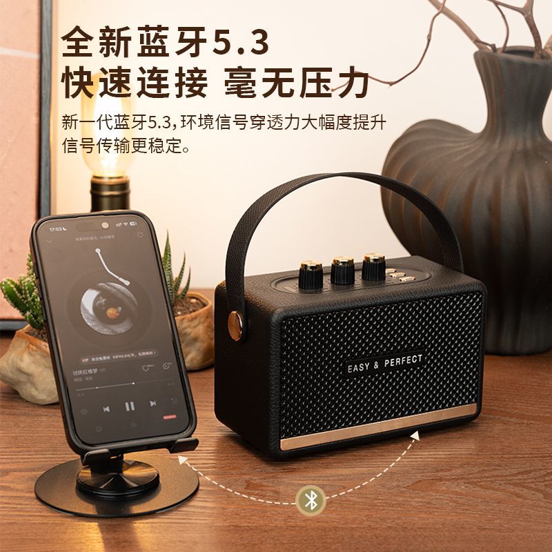 免運 開立發票 無線藍牙音響 【高顏值】復古無線藍牙音響輕奢皮質音箱家用便攜式充電低音炮臺式擺件 快速出貨