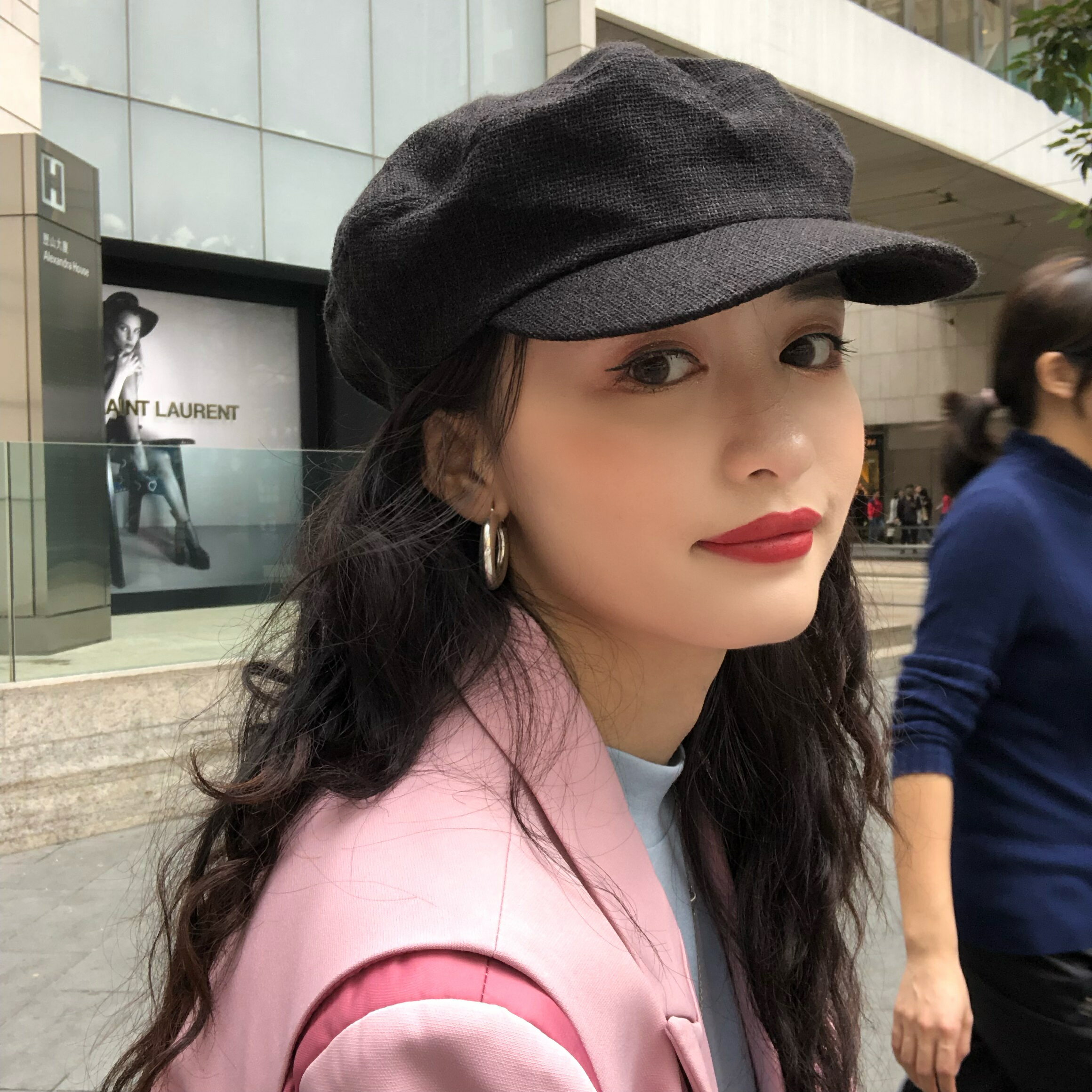 黑色貝雷帽女夏季短簷鴨舌帽時尚韓版潮畫家帽女式春秋蓓蕾帽學生1入