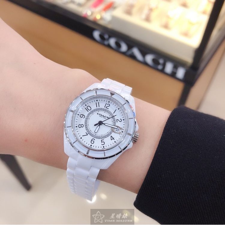 點數9%★COACH手錶,編號CH00076,32mm白圓形陶瓷錶殼,白色簡約, 中三針顯示, 陶瓷款, 鑽圈錶面,白陶瓷錶帶款,找尋好久就是這款!, 立體感十足!【APP下單享9%點數上限5000點】 2