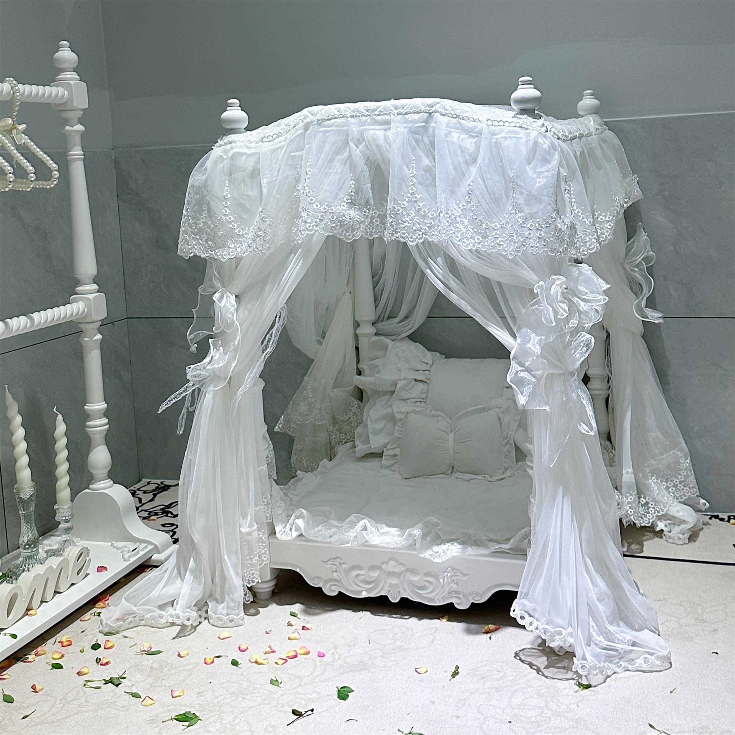 【可打統編 超低價】宮廷覆古架子床實法式美式床小型犬貓咪豪華床床幔蚊帳 0