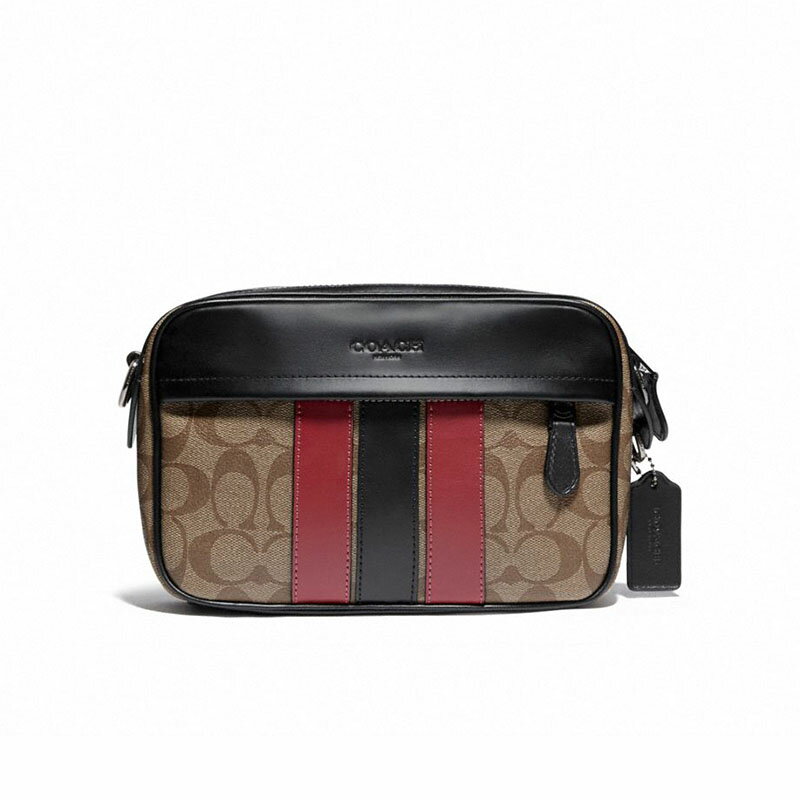 精選★COACH 拼色條紋斜跨包 斜背包男士單肩斜跨包 斜背包 F85037  ~【購物節優惠★菲尼斯 國際精品↘3折起】