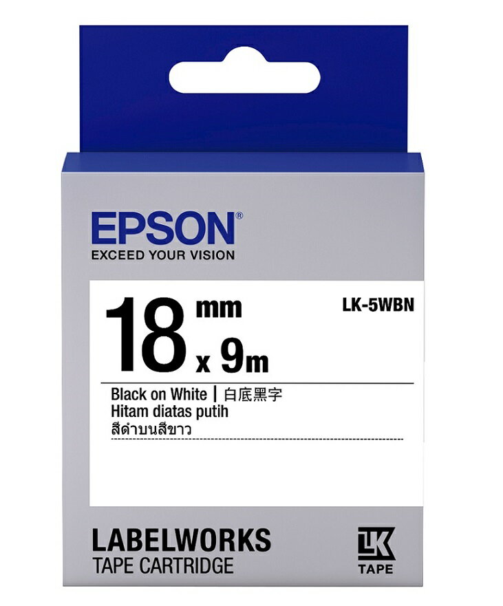 EPSON LK-5WBN S655401標籤帶 一般系列-白底黑字18mm (3入裝)