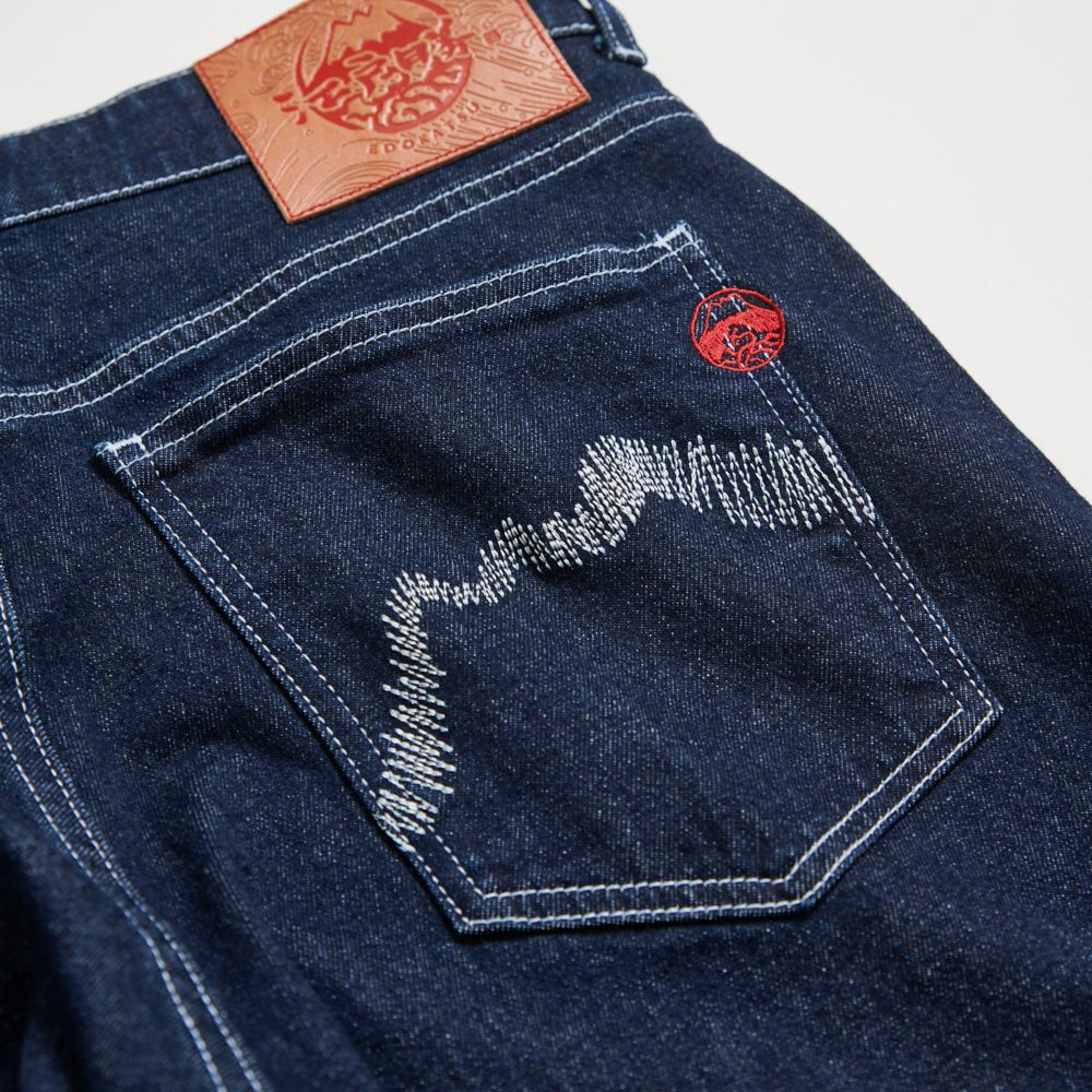 EDOKATSU江戶勝 男款 經典後袋金魚丹寧窄管直筒褲 (酵洗藍) 6