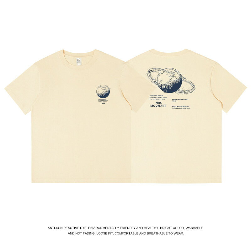 【喜挖】純棉白色印花短袖T恤男ins情侶裝寬鬆潮牌字母半袖上衣服幾何印花 0