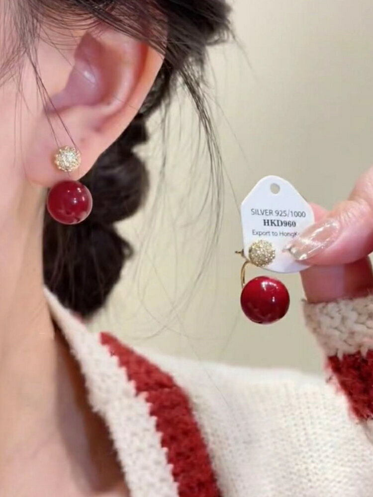 復古氣質紅色珍珠耳環女簡約耳釘2024新款爆款中國風新年喜慶耳飾