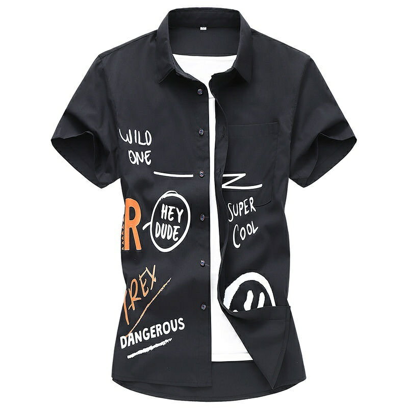4色入【M-5XL 】短袖襯衫 大尺碼寬鬆男生襯衫男士沙灘短袖花襯衫 翻領襯衫 夏季潮款 日系 寬鬆襯衣 度假襯衫