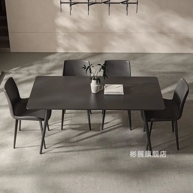 免運 餐桌 飯桌 小戶型 餐桌組 餐椅 巖板意式餐桌家用黑色小戶型飯桌現代簡約輕奢長方形餐桌椅組合604