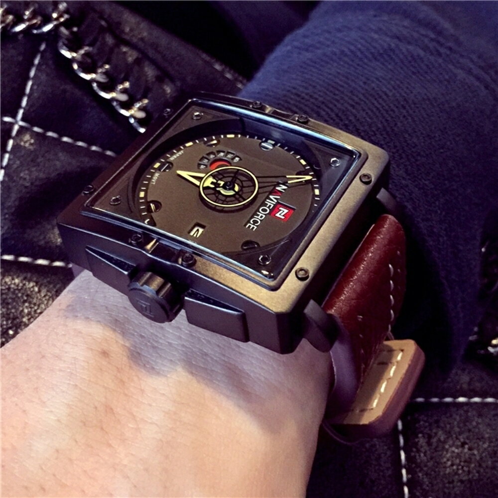 戶外錶 男士大表盤軍表特種多功能男表戶外皮帶手錶高檔防水正品方形手錶 曼慕衣櫃