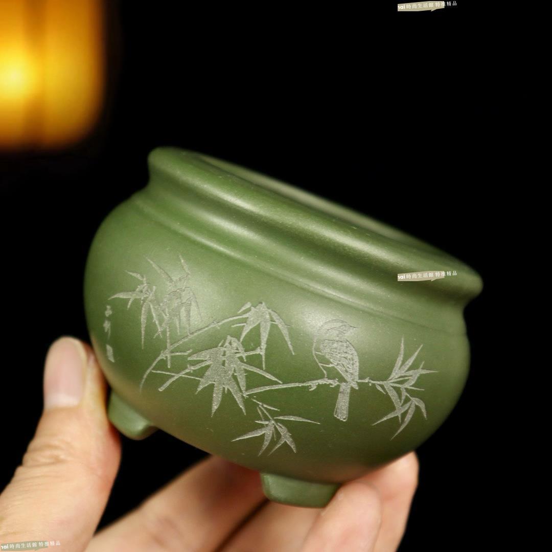 花盆 花器 紫砂花盆 精品綠泥紫砂花盆小多肉菖蒲盆景盆微型圓鼓盆桌面綠植盆栽盆