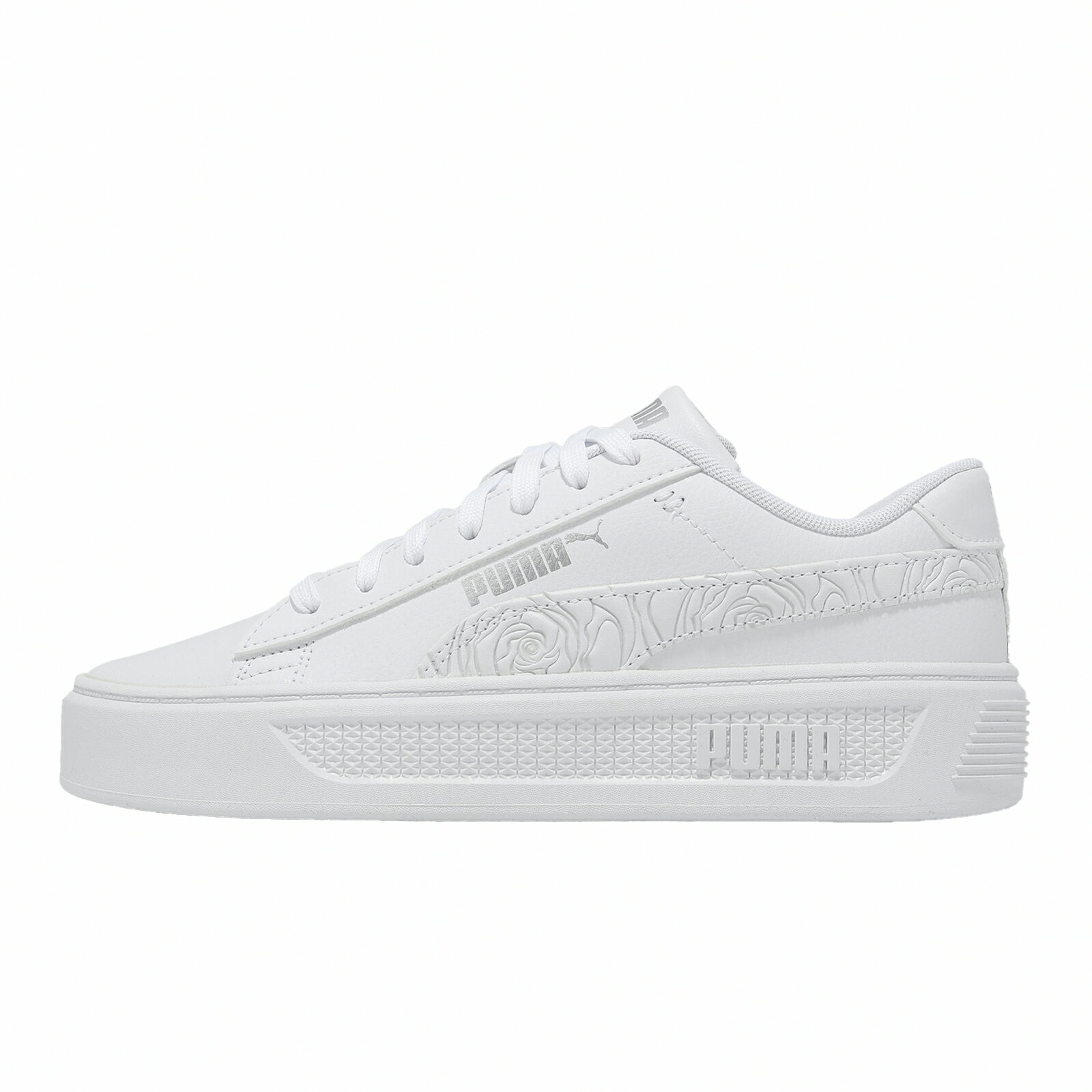 Puma 休閒鞋 Smash Platform V3 Imprints 女鞋 白 銀 復古 板鞋