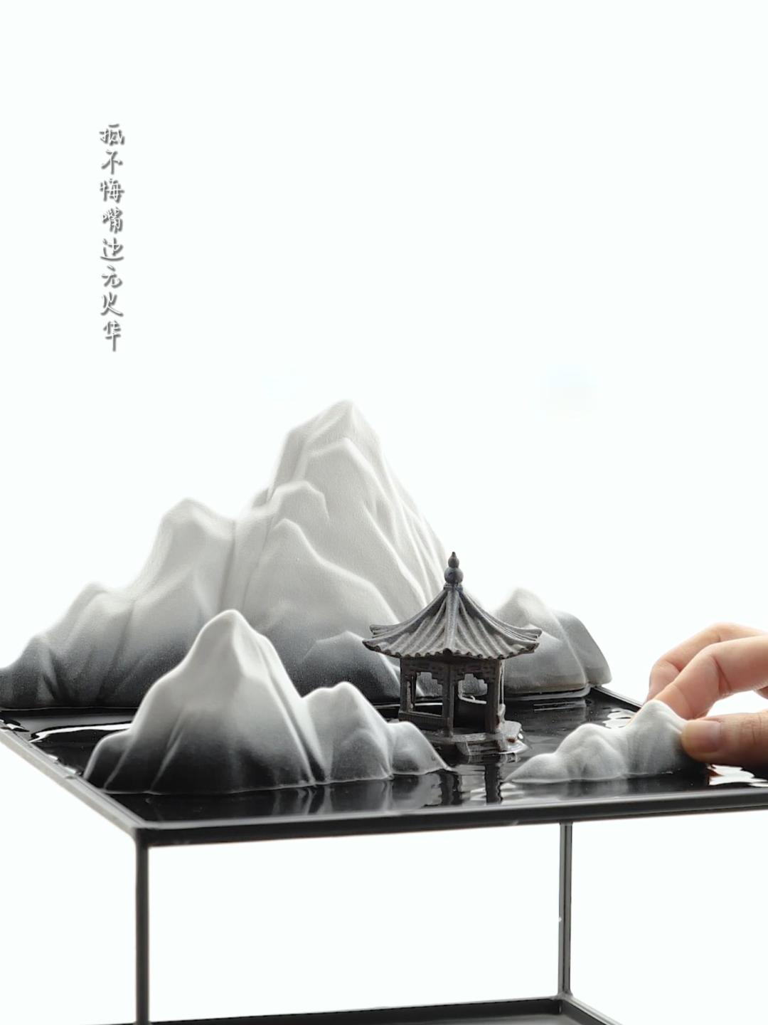 創意陶瓷假山小擺件微景觀魚缸造景玄關新中式茶桌裝飾品禪意擺設