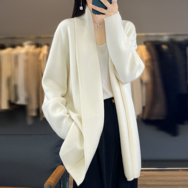 【巴黎精品】現貨+預購 100%羊毛外套針織毛衣-保暖高質感錦綸紗空氣層中長款大衣女外套3色a1id45