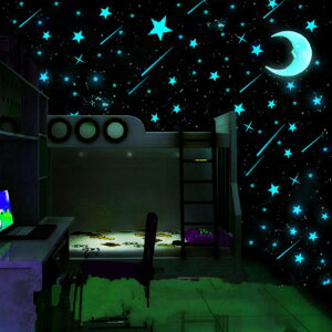 熒光夜光星星墻貼寢室宿舍夜光貼片永久發光天花板裝飾3D立體