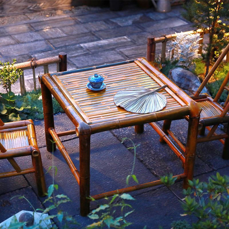 免運 茶桌 茶臺 茶幾 茶椅 純手工竹桌子茶桌碳化餐桌茶幾辦公家用庭院火鍋桌復古凳子竹椅子 八折下殺 特價出 可開發票