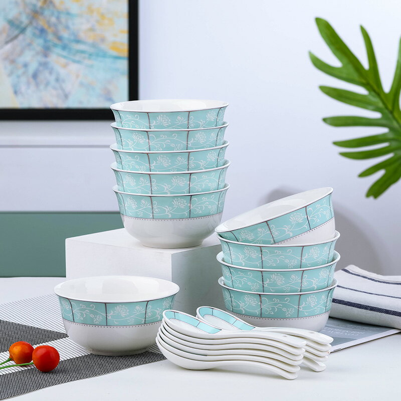 景德鎮家用陶瓷碗勺餐具套裝組合個性家庭微波爐餐具十碗十勺搭配
