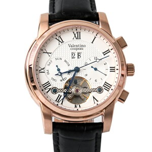 Valentino范倫鐵諾 精密鏤空自動上鍊機械皮革手錶腕錶 玫瑰金羅馬數字 柒彩年代【NE1883】單支