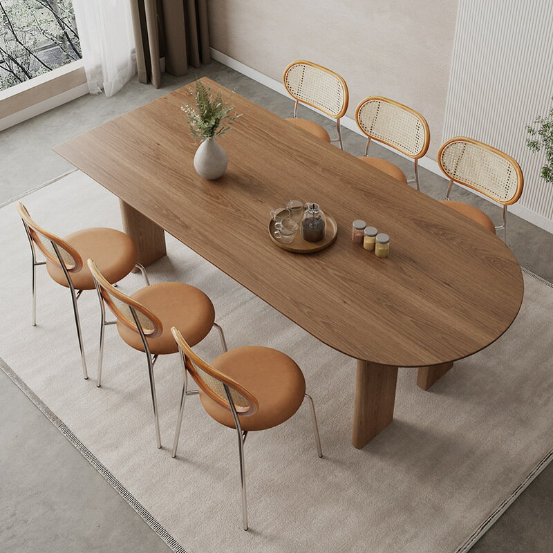 【免運】開發票 北歐實木餐桌辦公桌原木設計師書桌輕奢侘寂風餐桌個性橢圓形桌子