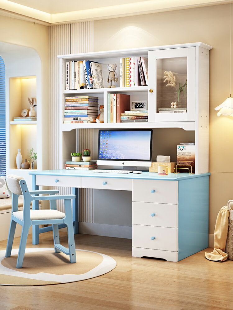 簡易現代實木電腦桌書桌書柜組合式辦公桌家用臥室成人學生寫字桌 4