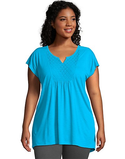 Hanesbrands: JMS Short-Sleeve Slub-Jersey Women's Tunic Crochet Bib ...