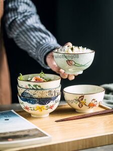 手繪陶瓷米飯碗湯碗日式和風餐具簡約復古吃飯碗家用單個小碗面碗【步行者戶外生活館】