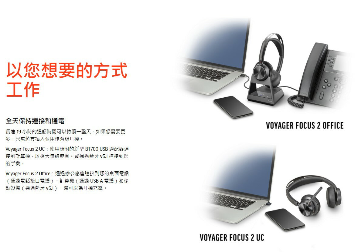 Poly Voyager Focus 2 UC 立體聲藍牙耳機_MS版_USB-A (含充電座) (請先