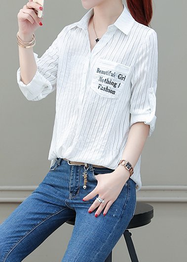 FINDSENSE品牌 秋季 新款 韓國原裝 女 氣質條紋 簡約 純色 翻領 顯瘦 長袖襯衫 時尚 潮流 上衣