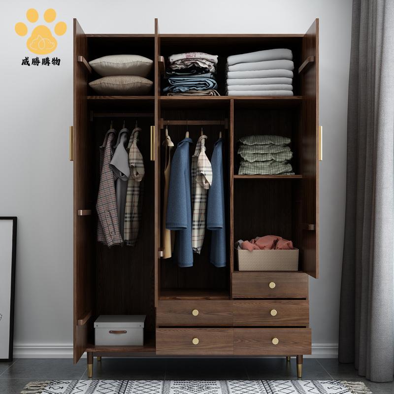 免運 可開發票!全實木 衣櫃 三門衣櫃 白蠟木 胡桃色臥室家用日系輕奢衣櫃 家具WW927