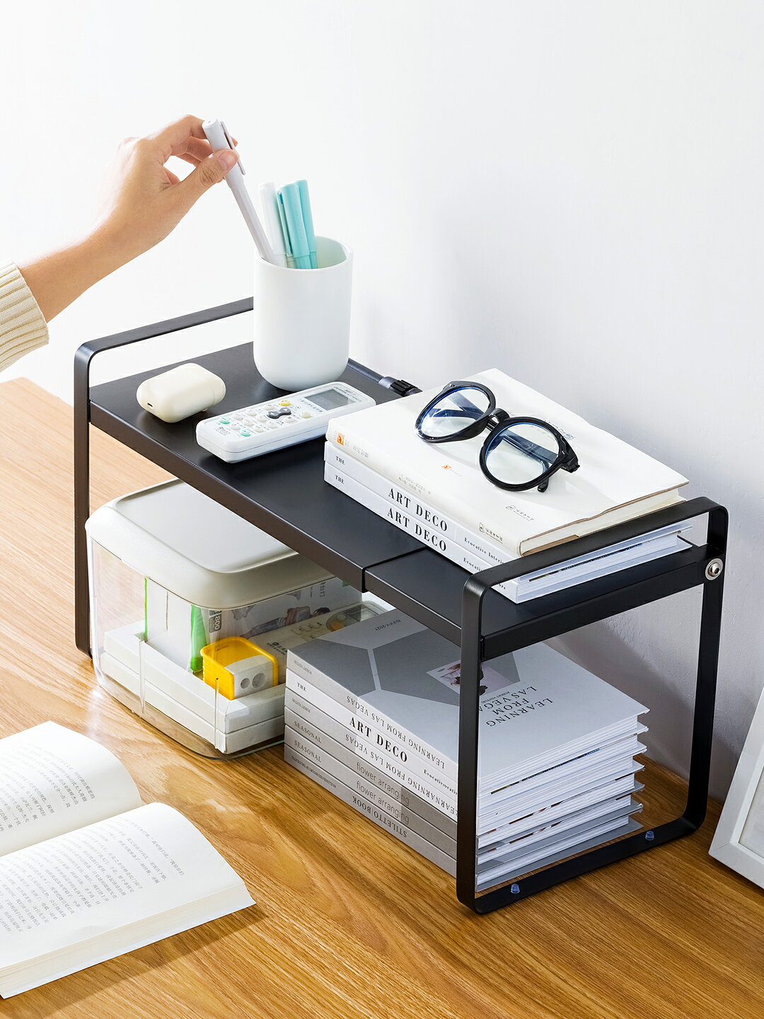 簡易書架置物架辦公室桌面打印機架子伸縮多層宿舍書桌整理收納架