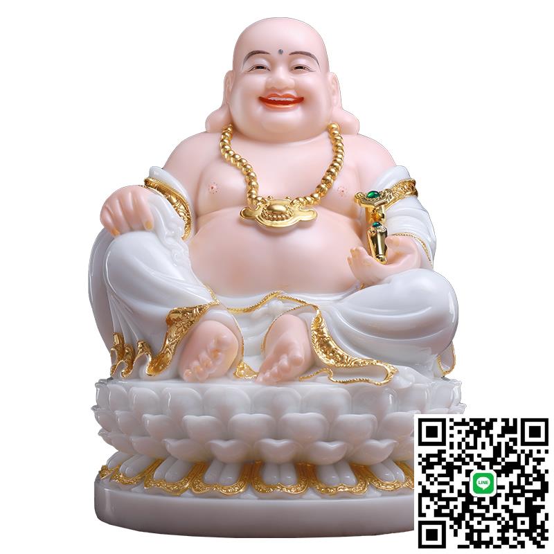 慈緣閣漢白玉彌勒佛菩薩大肚笑佛招財擺件開心彌勒佛佛像家用供奉