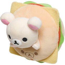 X射線【C714587】牛奶熊Korilakkuma 漢堡公仔,絨毛/填充玩偶/玩具/公仔/抱枕/靠枕/娃娃
