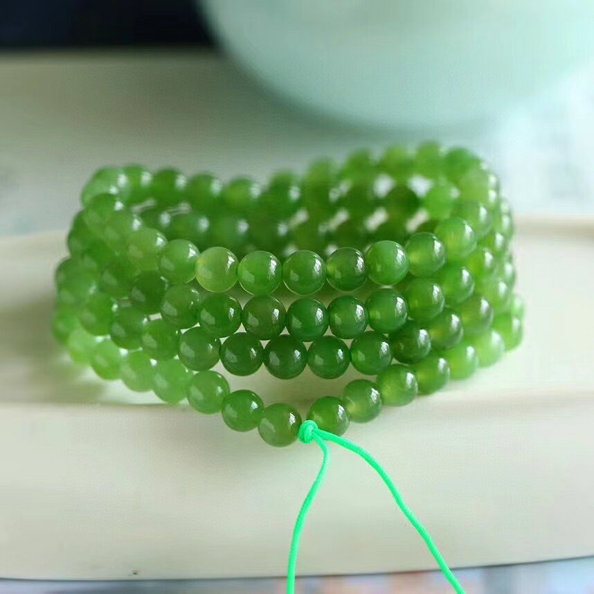 天然俄羅斯碧玉6mm108顆素珠佛珠手串手鏈項鏈兩用款 正陽綠