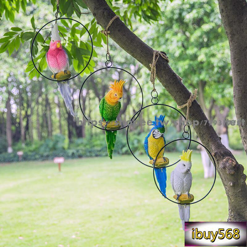花園擺件 庭院裝飾 動物擺件 戶外仿真金剛鸚鵡樹上雕塑花園景觀創意掛件小鳥庭院動物裝飾擺件