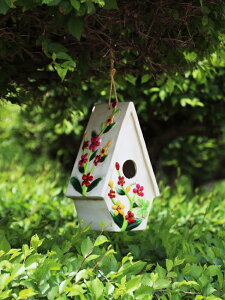 創意擺件掛式鳥巢鳥窩戶外花園裝飾庭院樹脂雕塑鳥屋掛件歐式房子