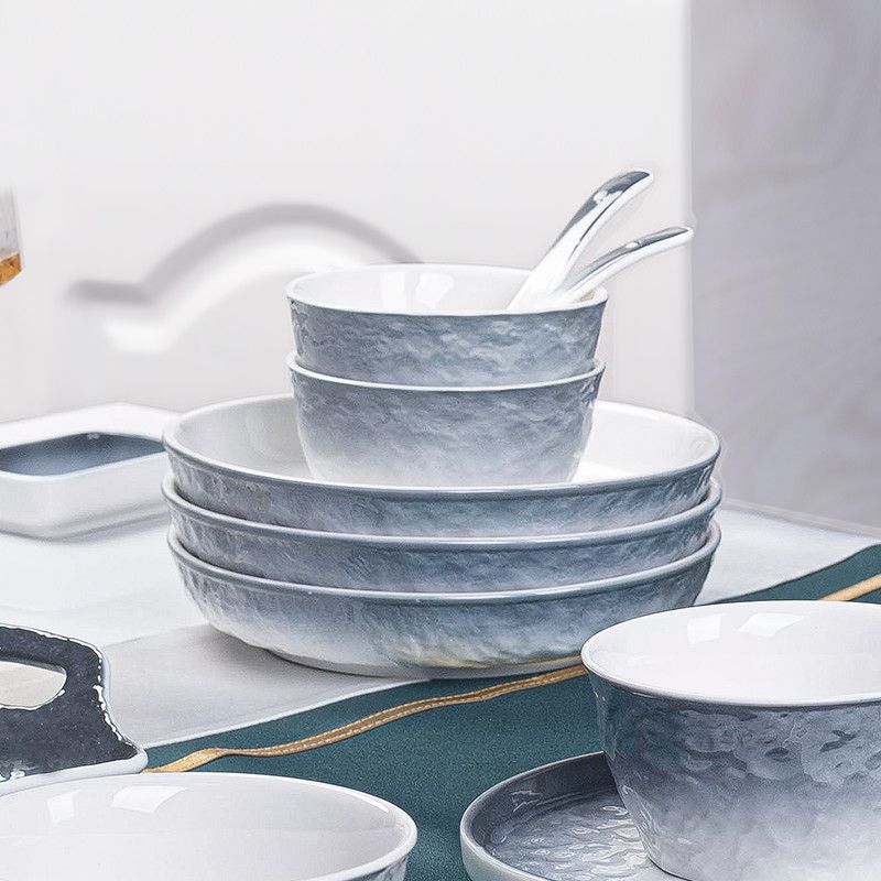 碗碟組合/碗碟/盤子/陶瓷碗 日式石紋碗碟套裝加厚陶瓷盤碗組合餐具碗筷家用菜盤飯碗湯碗盤子