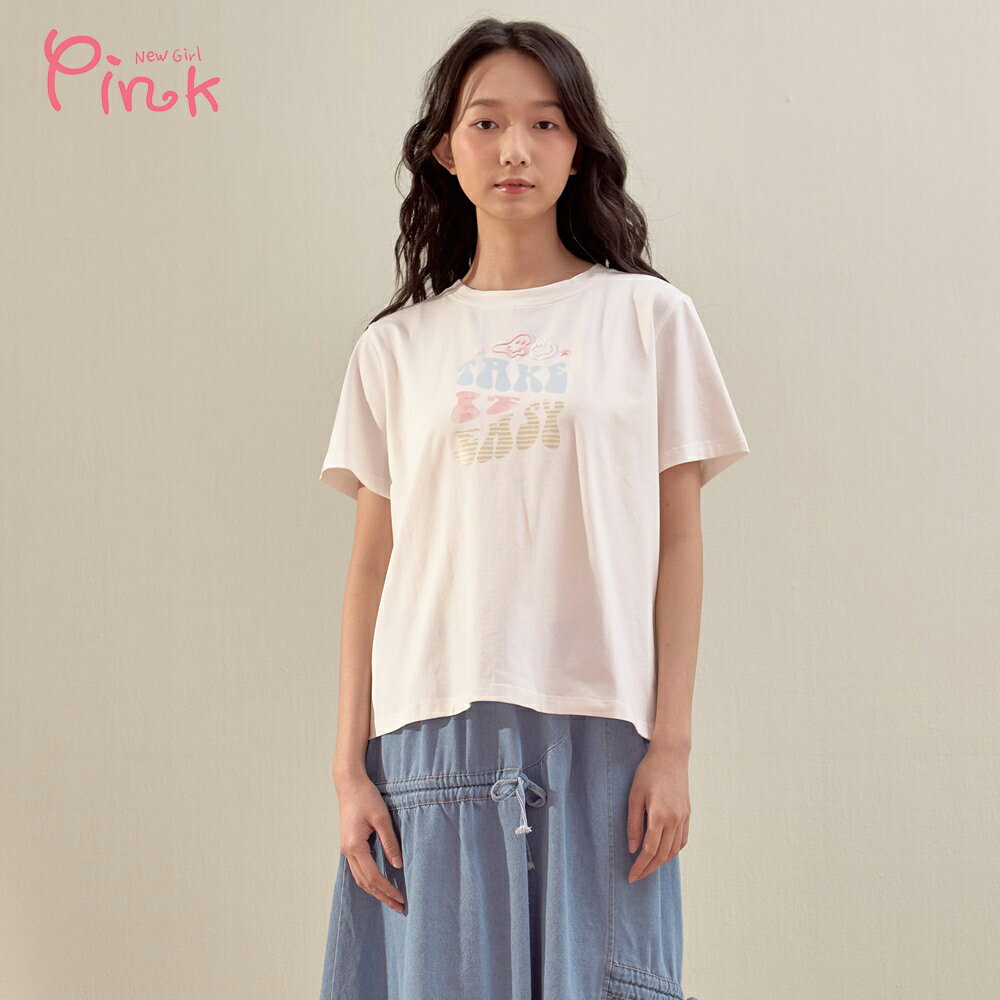 Pink*童趣文字發泡印短袖上衣 (3色) Y1309AQ