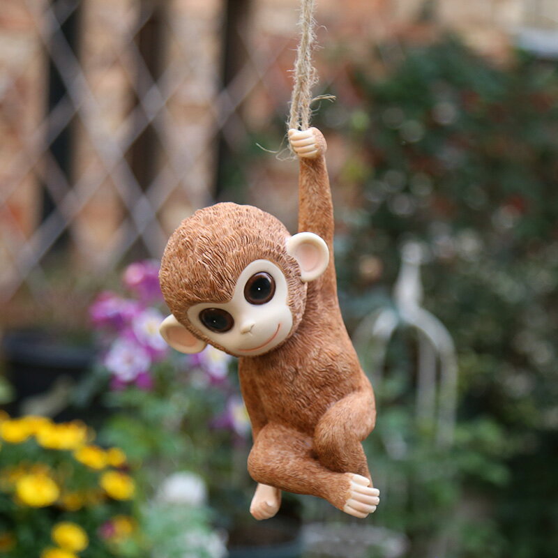 花園裝飾 庭院布置戶外創意樹上裝飾掛件 仿真動物樹脂小猴子擺件
