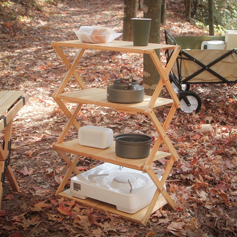 露營置物架 戶外露營便攜置物架跨境野餐多功能自駕游多層日式竹木折疊置物架