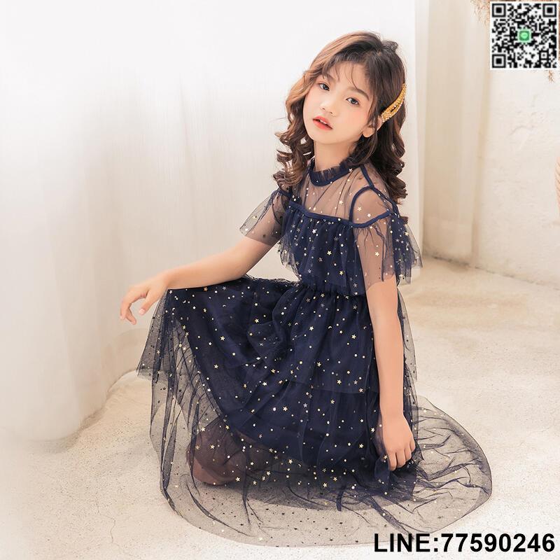 【歡樂購】夏季無袖網紗裙新款大童裙子連衣裙女超仙韓版星星網紗公主裙多色