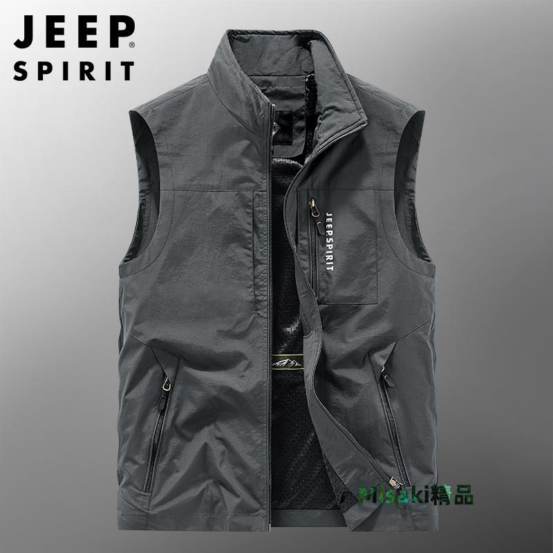 吉普JEEP速幹馬甲男中年春夏薄款戶外多口袋攝影定製logo背心外套-Misaki精品